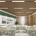 Modern Laboratory Interior Design With White Lab Tables Green Chairs And Ceiling Lights