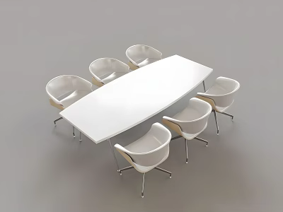 Modern White Table And Chair Set With Six Ergonomic Seats For Office Space 3d model