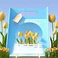 Spring Themed Photo Check In Spot With Blue Frame Yellow Tulips And White Bench