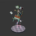 Modern Scene With Floating Books Desk Chair And Purple Checkered Base