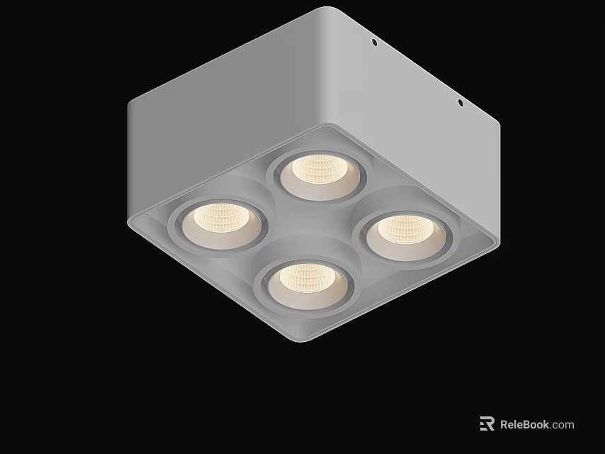 Square Gray Downlight Spotlight Fixture with Four LED Bulbs for Ceiling 3d model 