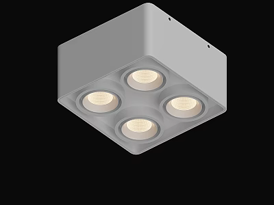 Square Gray Downlight Spotlight Fixture with Four LED Bulbs for Ceiling 3d model