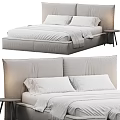Modern Bed Design Featuring Upholstered Headboard White Sheets Pillows And Nightstand 3d model