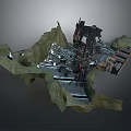 Detailed Rocky Terrain With Mechanical Structures Platforms And Metal Components