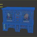 Traditional Antique Style Painted Wooden Cabinet With Decorative Panels And Colorful Carved Motifs
