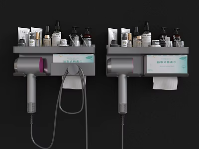 Wall Mounted Bathroom Set With Toiletries Hair Dryer And Tissue Holder 3d model