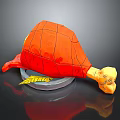 Delicious Orange Grilled Chicken Leg With Grid Pattern On Gray Plate And Yellow Leaf Decoration