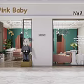 Pink Baby Nail Studio Interior With Green Walls Pink Sofa And Chandelier Plants