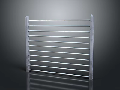 Silver Metal Fence With Horizontal Bars And Simple Modern Design 3d model