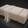 Cozy Modern Bench With Light Colored Padded Seat Wooden Legs And Knitted Blanket