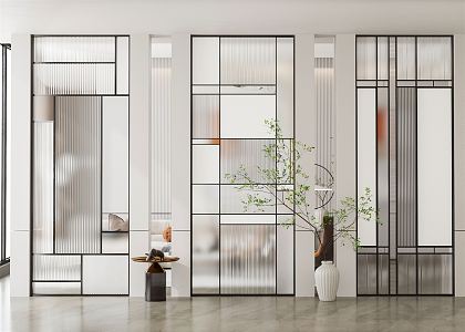 Modern partition frosted glass partition screen 3d model