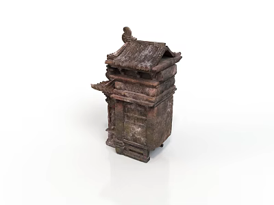 Antique Wooden Furniture Piece With Traditional Carved Details And Ornate Roof Design 3d model