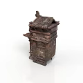 Antique Wooden Furniture Piece With Traditional Carved Details And Ornate Roof Design