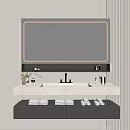 Modern Bathroom Vanity Cabinet With Lighted Mirror Marble Countertop Sink And Folded Towels