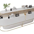Modern Display Shelf With Gold Metal Frame White Countertop Cosmetic Products And Green Plant