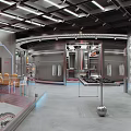 Modern Tech Inspired Clothing Store With Glowing HCGE Logo Vehicle Design Elements And Clothing Displays