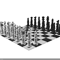Classic Chess Pieces Sculptures With Black White Design And Chessboard