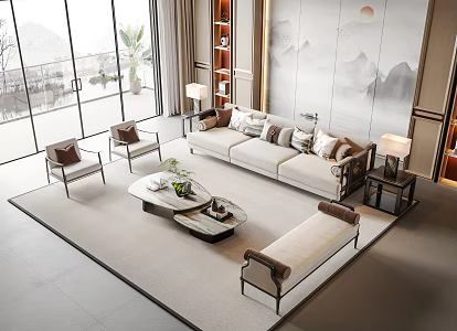 Sofa Coffee Table Combination Leisure Chair Sofa Stool Table Lamp Side Table Plant Decorations 3d model