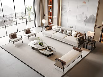 Sofa Coffee Table Combination Leisure Chair Sofa Stool Table Lamp Side Table Plant Decorations 3d model