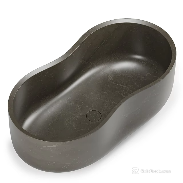 Modern Dark Stone Bathtub With Curved Oval Shape For Bathroom Interior 3d model