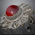 Elegant Silver Ring With Red Gemstone And Intricate Filigree Design