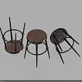Three Modern Stools Featuring Round Wooden Seats And Black Metal Legs