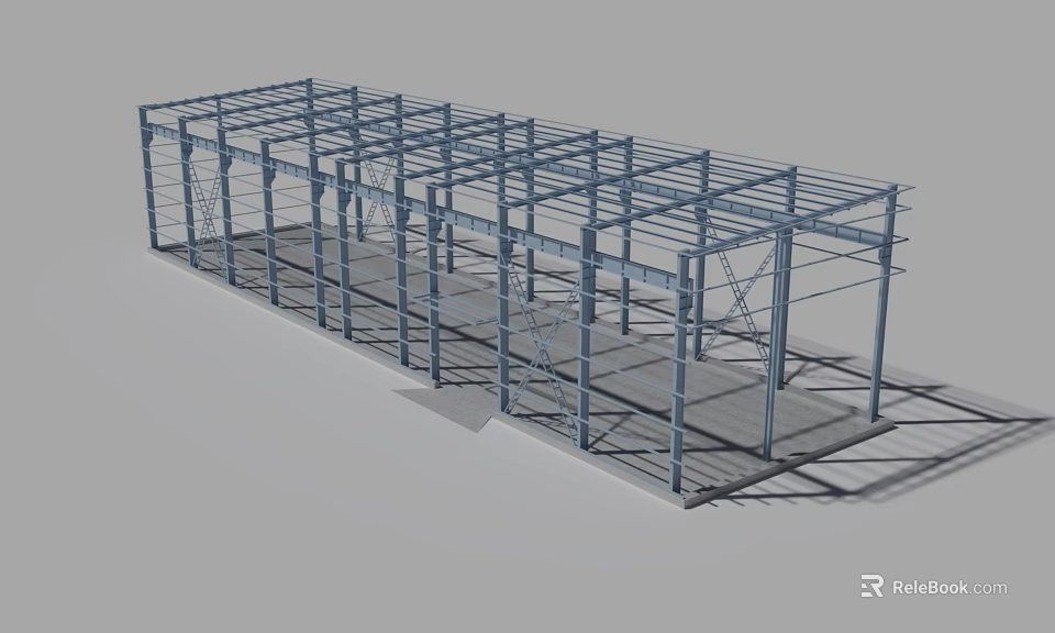 Industrial Steel Building Frame With Metal Beams And Support Structure 3d model 