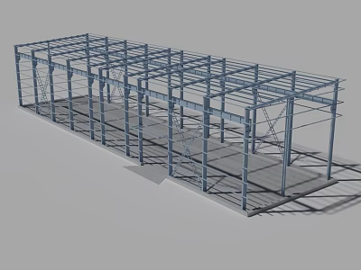 Industrial Steel Building Frame With Metal Beams And Support Structure 3d model