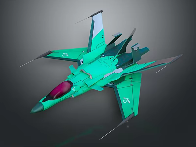 Green Fighter Jet With Distinctive Design And Details 3d model