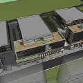 Modern Office Building Complex With Connected Structures Green Spaces And Flat Roof Design 3d model