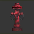 Red Fire Hydrant Stand With Metal Chains And Base Details