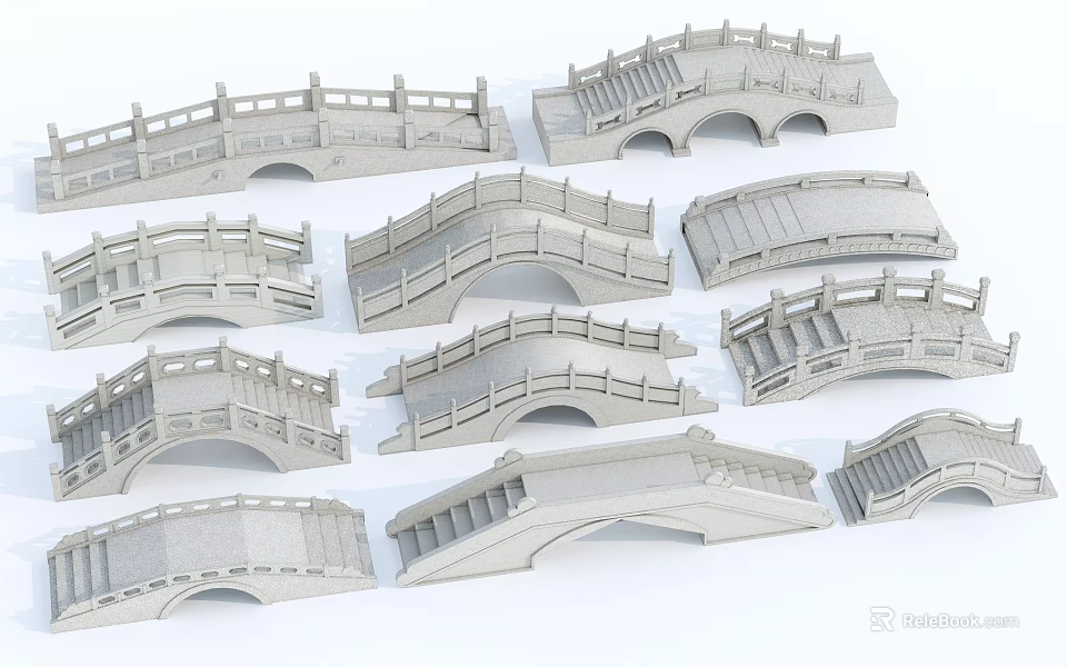 Various Stone Landscape Bridge Models Featuring Different Architectural Design Styles 3d model