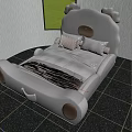 Gray Cartoon Bear Shaped Kids Bed with Soft Pillows and Brown Accents