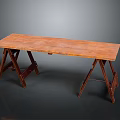 Wooden Folding Table With Rectangular Brown Wood Tabletop And Sturdy Folding Legs 3d model