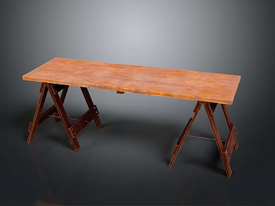 Wooden Folding Table With Rectangular Brown Wood Tabletop And Sturdy Folding Legs 3d model