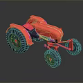3D Rendered Red Tractor Model Featuring Green Wheels And Vintage Cartoon Design