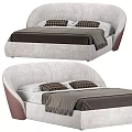 Modern Double Bed Design With Curved Upholstered Headboard Plaid Pillows And Tasseled Blanket