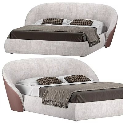 Modern Double Bed Design With Curved Upholstered Headboard Plaid Pillows And Tasseled Blanket 3d model