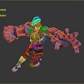 Game Character With Pink Hair And Blue Gold Mechanical Arms In Combat Stance