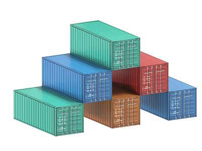 Industrial Containers Stacked With Various Colors And Sizes For Logistics Storage 3d model