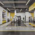 Modern Fitness Gym Interior With Boxing Ring Treadmill White Chairs Tables And Bright Lighting