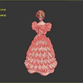 Porcelain Woman Figurine in Elegant White Ruffled Dress with Red Hair on Shiny Black Surface