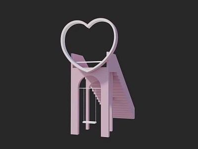 Instagrammable Pink Photo Spot with Heart Shaped Ring Staircase and Swing 3d model