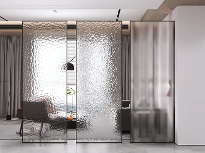 Stylish Glass Room Divider With Textured And Ribbed Panels For Interior Design 3d model