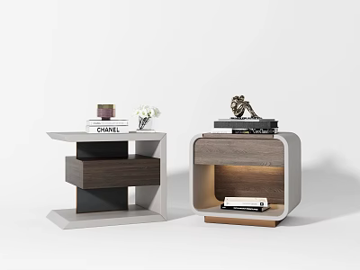 Modern Bedside Tables With Storage Shelves Books Sculpture And Decorative Items 3d model