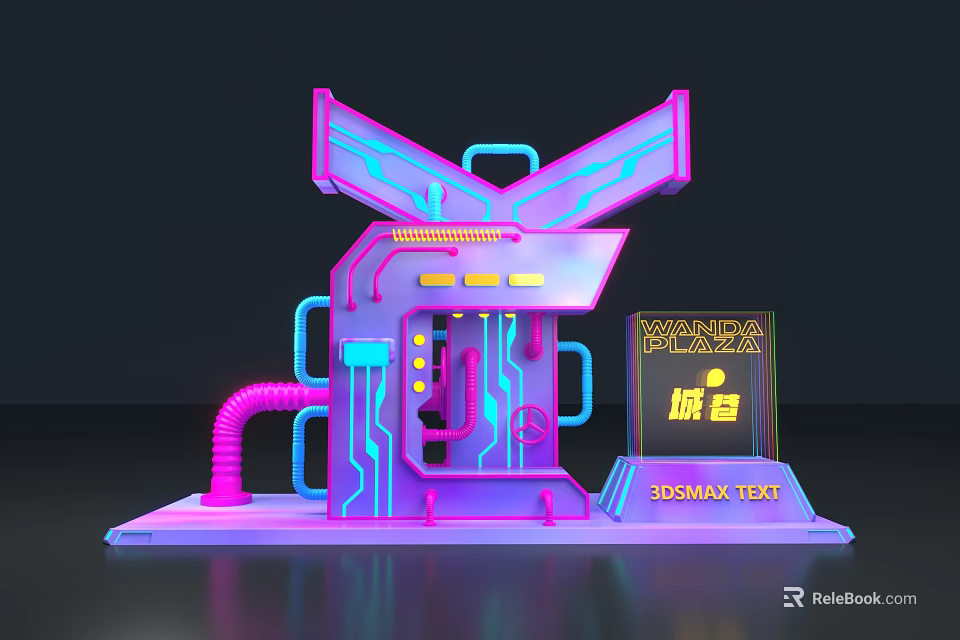 3D Cyberpunk Neon Mechanical Structure With Circuit Elements And EDOMAX TEC 3d model