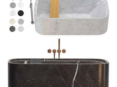 Modern Marble Bathtub With Multiple Color Options Wooden Accent And Copper Handles 3d model