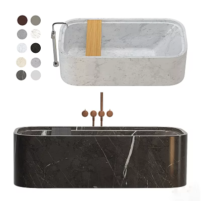 Modern Marble Bathtub With Multiple Color Options Wooden Accent And Copper Handles 3d model