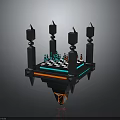 Decorative Chessboard Structure With Spiked Pillars Neon Edge Lighting And Geometric Base 3d model