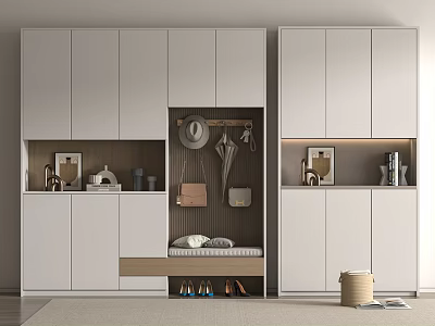 Modern Entryway Cabinet And Side Cabinet With Coat Hanger Shoe Storage And Decorative Items 3d model
